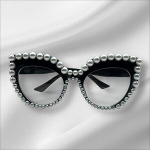 Pearl-Embellished Black Cat-Eye Sunglasses